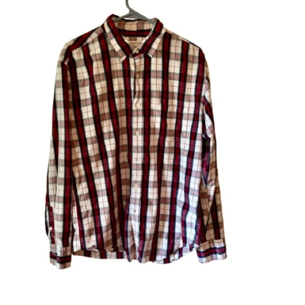 J. Crew Men's Navy, Red, and White Plaid Shirt